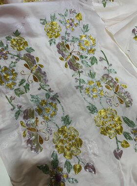 盘金绣蝴蝶牡丹绣片真丝手绣袖口花成对边条手工刺绣面料衣服辅料