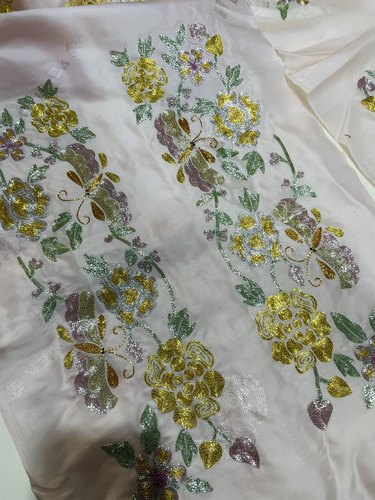 盘金绣蝴蝶牡丹绣片真丝手绣袖口花成对边条手工刺绣面料衣服辅料