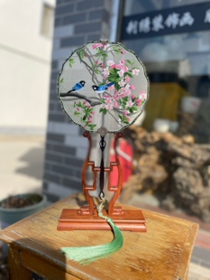 真丝手工刺绣团扇双面刺绣古风苏绣中式汉服旗袍国风宋锦扇子摆件