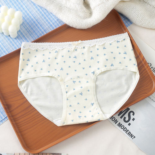 99元5条纯棉中高腰碎花格子内裤