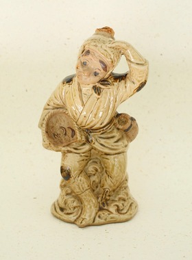 双子商店 孤品中古日本制职人手作火男造型陶制酒壶装饰摆件