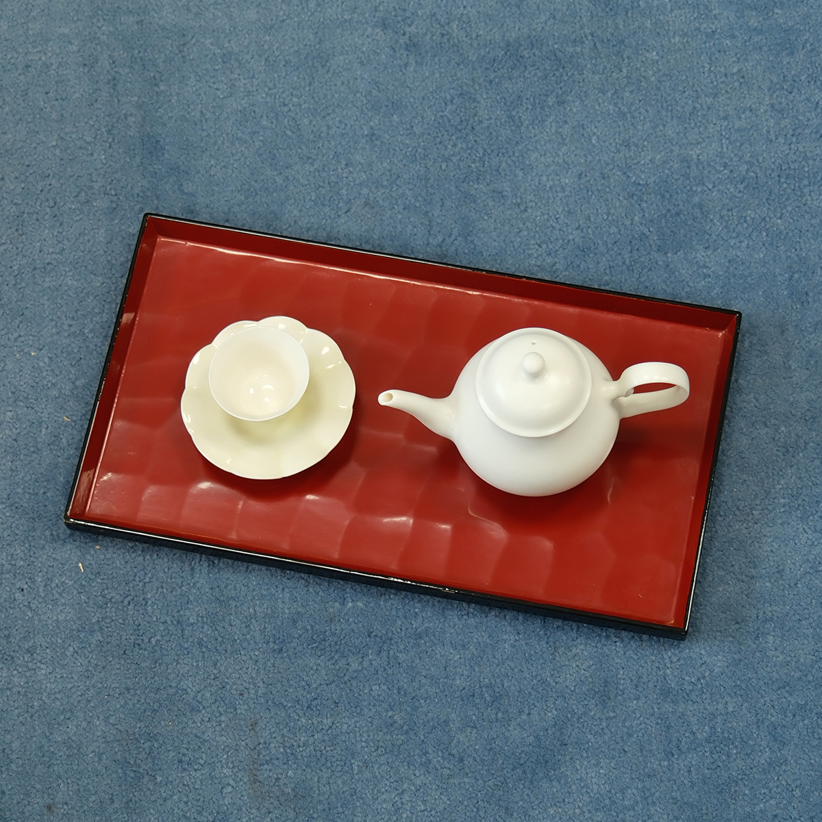 双子商店 中古日本制实木大漆镰仓雕朱涂长方形茶盘 托盘