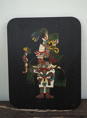 双子商店 孤品中古墨西哥制手工木版铜丝珐琅彩玛雅祭司装饰画