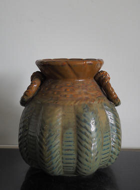 中古竹篮形花器复古异形花道器