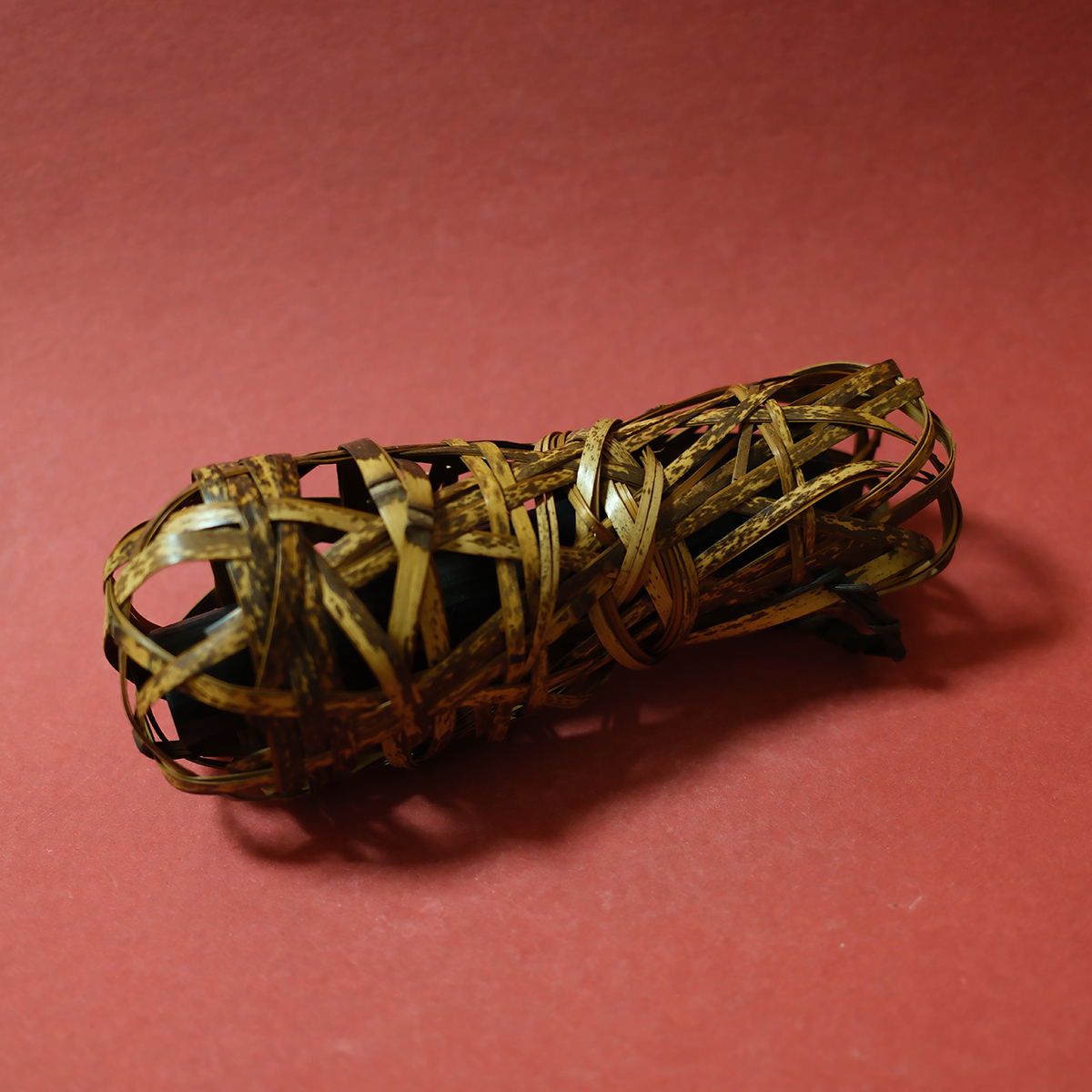 双子商店 孤品中古日本制手工竹编老斑竹瓜形竹筒内胆挂花器