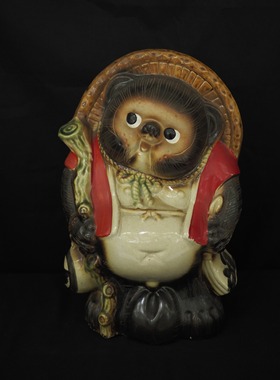 双子商店 孤品中古日本制红衣福狸招财开运招福陶瓷装饰摆件