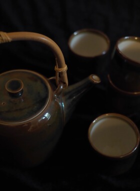 双子商店 中古日本职人作古濑户铁锈釉提梁茶壶茶杯