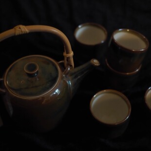 双子商店 中古日本职人作古濑户铁锈釉提梁茶壶茶杯