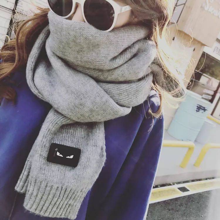 秋冬季爆款韩版卡通装饰厚实纯色仿羊绒针织毛线保暖围巾女BK07