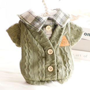 狗狗衣服秋冬工厂批发衬衫格子两件套棉衣小型犬宠物衣服3429代发