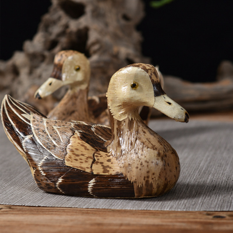 倾尘 笋壳麻鸭 小鸭子模型 鸳鸯 摆件 竹子壳工艺品 茶宠茶桌摆件