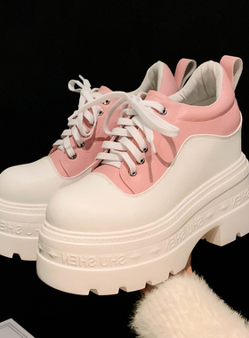 小个子厚底女鞋全真皮单鞋绑带松糕跟休闲鞋内增高四季乐福鞋高跟