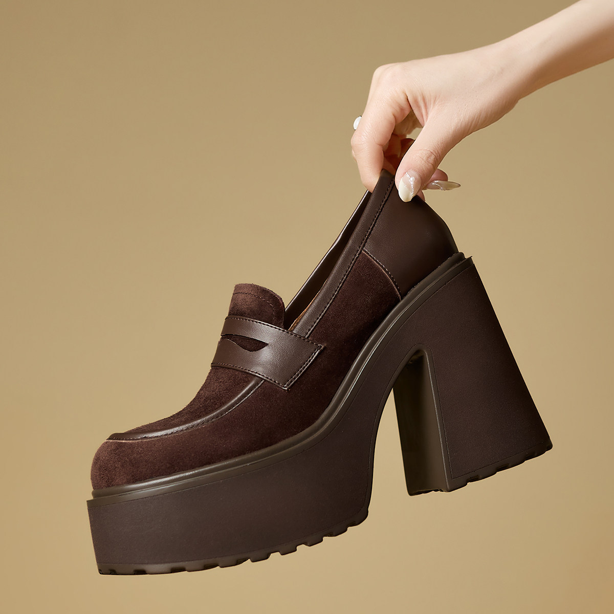 厚底增高女鞋全真皮单鞋四季粗高跟乐福鞋学院风JK松糕休闲鞋,女鞋,深口单鞋,淘宝优惠券,粉丝福利购,淘宝优惠卷