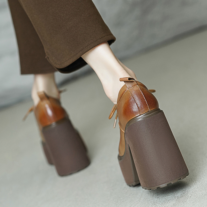 古菲斯奇女鞋粗高跟休闲鞋学院风