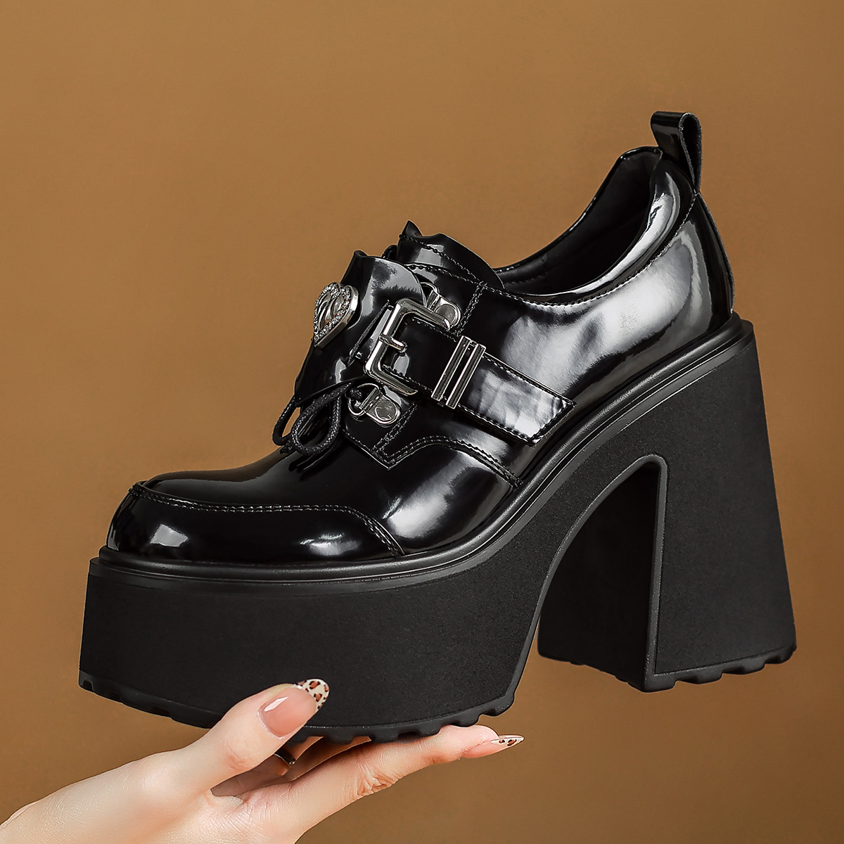 古菲斯奇女鞋粗跟全真皮单鞋厚底