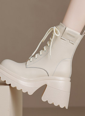 古菲斯奇女鞋粗高跟马丁靴子短筒