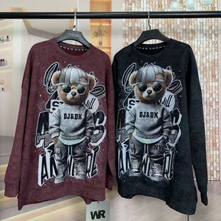 圆领卫衣上衣男女 宽松时尚 WR潮牌秋新款 重工满钻帽子小熊大版