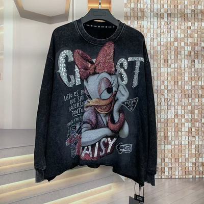 WR潮牌秋重工满钻黛西可爱卡通小个子宽松时尚圆领卫衣上衣女