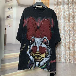 T恤女 宽松短袖 WR潮牌秋新重工洗水爱心黛西时尚 卡通可爱大版