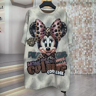 宽松短袖 大版 T恤上衣 重工满钻豹纹米妮卡通时尚 WR潮牌秋新款