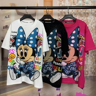 宽松短袖 大版 满钻米妮卡通AB面卡通时尚 T恤上衣 潮牌秋新款