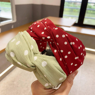 韩国发饰头饰甜美红色绿色波点交叉打结宽边发箍女复古风发窟头箍