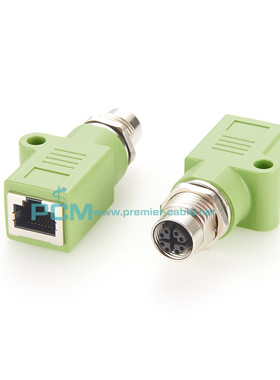 M12转RJ45母头以太网转接延长头M12 4芯D型8芯A型X型编码转接头