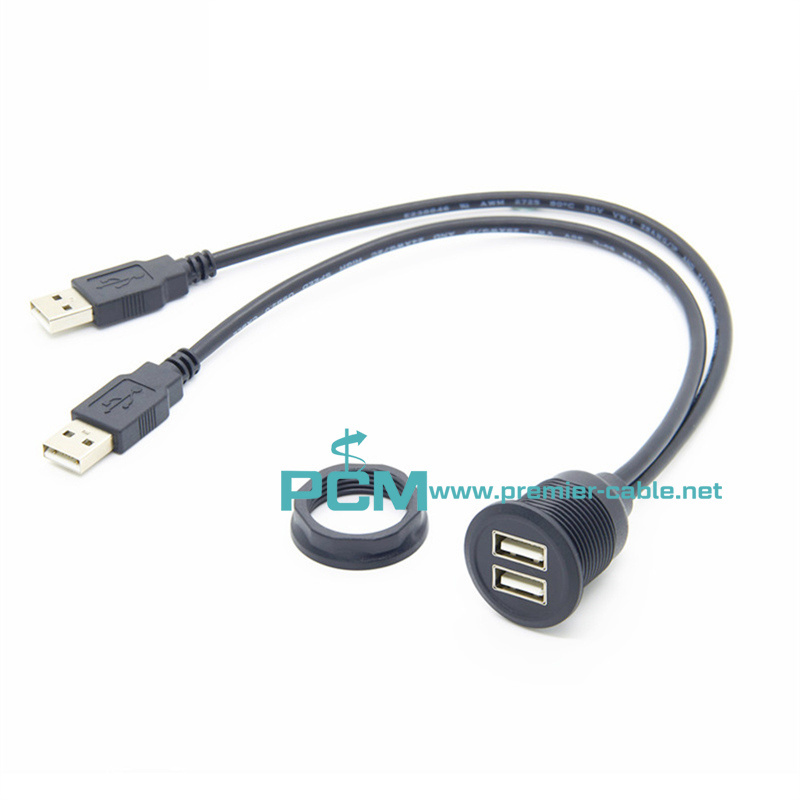 双端口USB 2.0扩展嵌入式仪表盘安装 汽车船高数据传输充电延长线 电子元器件市场 转接头 原图主图