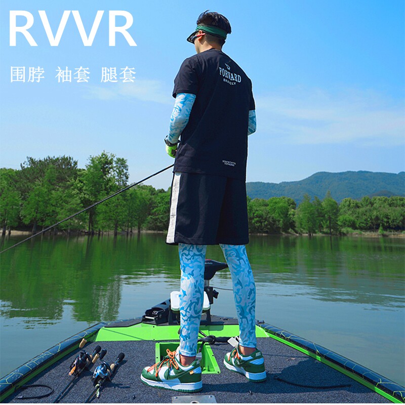 RVVR夏季冰丝面罩围脖袖套腿套护臂护腿户外钓鱼防紫外线防晒护袖 - 实物图