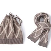 男女通用拼色加厚条纹针织保暖围脖帽子套装 山羊绒衫 轻奢秋冬新款