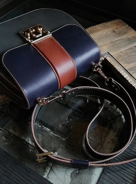 手工植鞣头层牛皮包订制女款时尚手工设色蓝灰色斜挎单肩女士背包