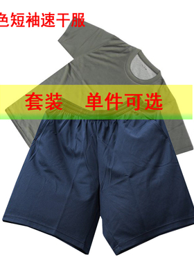包邮短袖灰色速干夏季透气灰上衣蓝色短裤套装单件