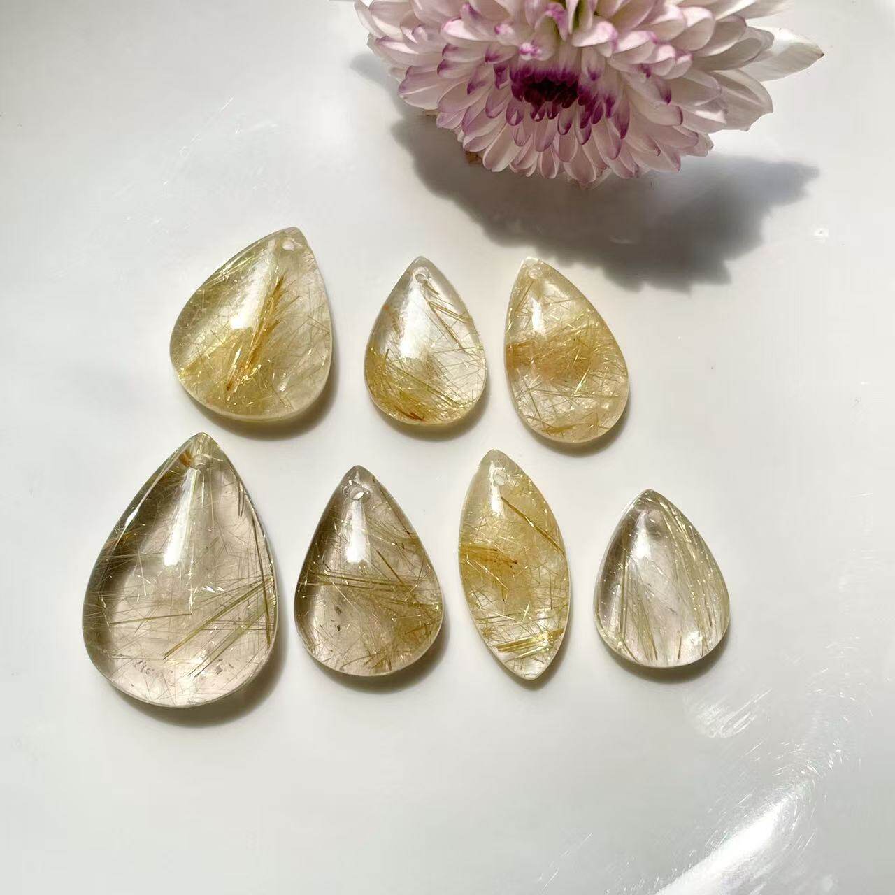天然钛晶吊坠金发晶金草莓水滴吊DIY配件