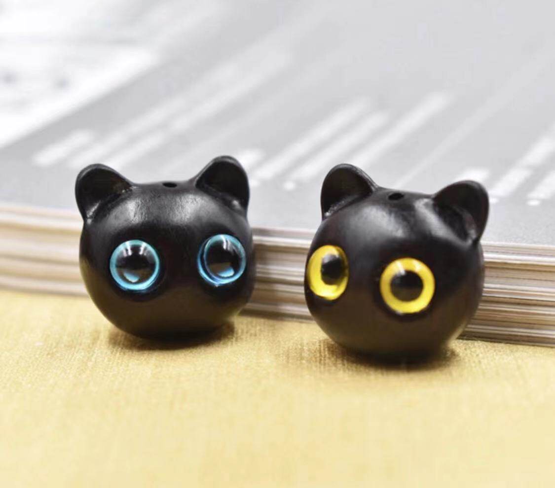 檀木桃木黄杨木雕刻卡姿兰大眼黄蓝眼睛黑猫吊坠南红手链钥匙挂女