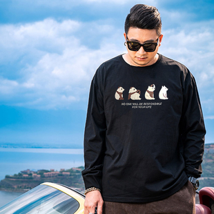 T恤300 长袖 400斤170胸围超大特胖子黑色圆领卫衣男大码 宽松春秋季