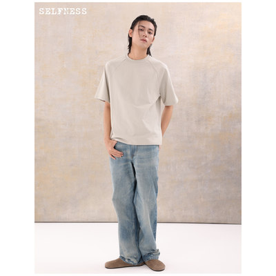Selfness三本针插肩袖圆领T恤