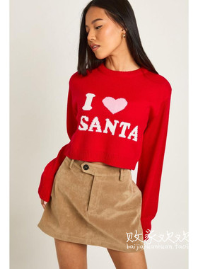 英国代购正品12.06 名品Boohoo 女装新款 圣诞款字母爱心长袖毛衣