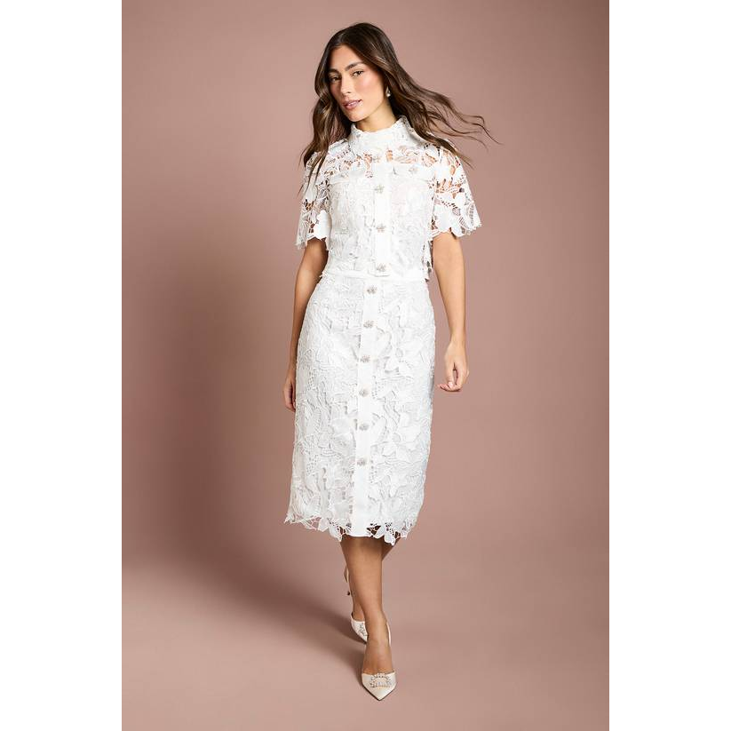 英国代购正品05.29 名品KM 女装新款 时尚蕾丝花迷笛款半身裙