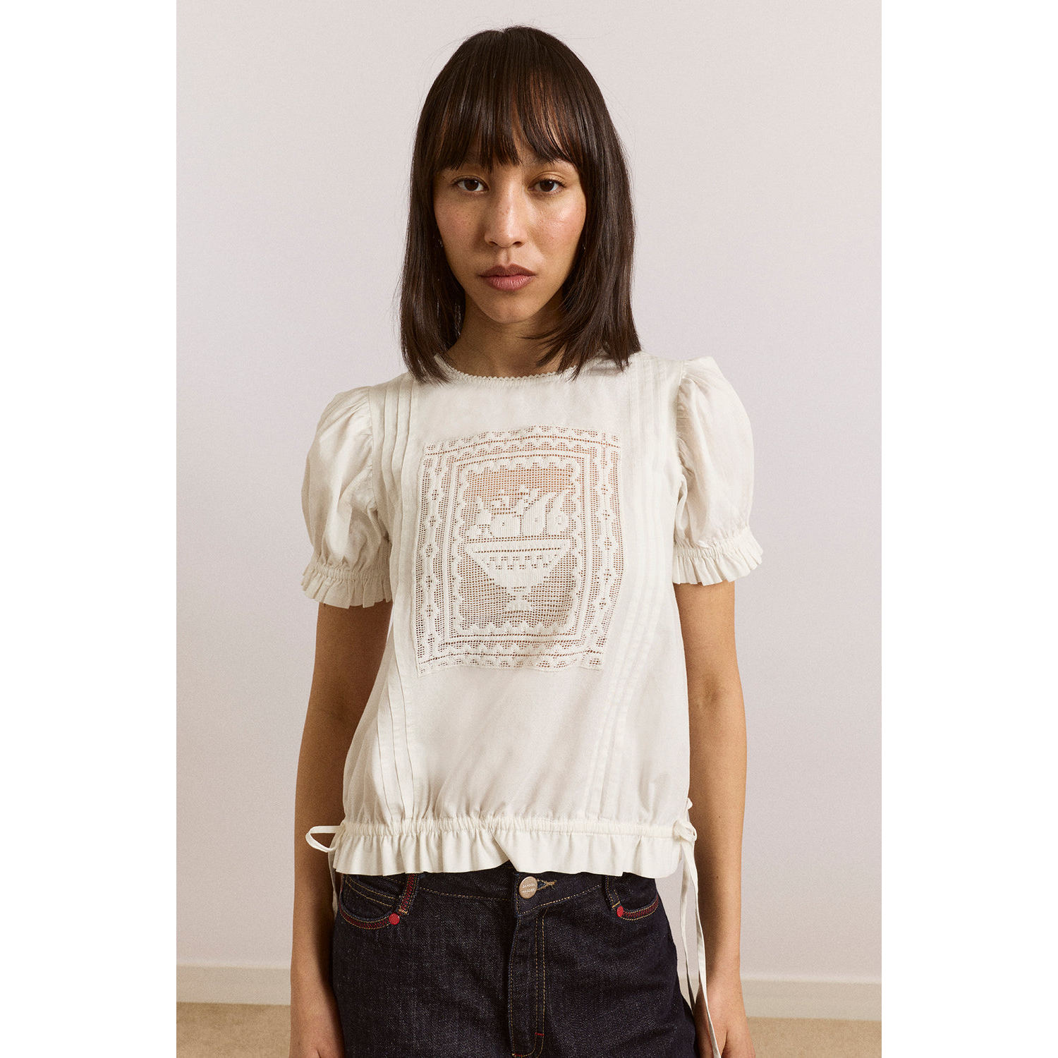 英国代购正品04.23 名品DM 女装新款 木耳边短袖设计百搭上衣小衫