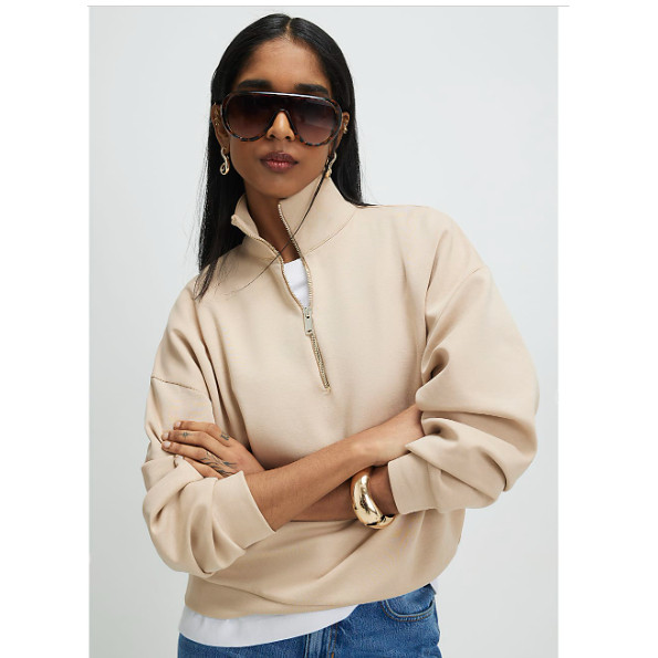 英国代购正品03.02 名品ER 女装新款 休闲半拉链浅色长袖舒适卫衣