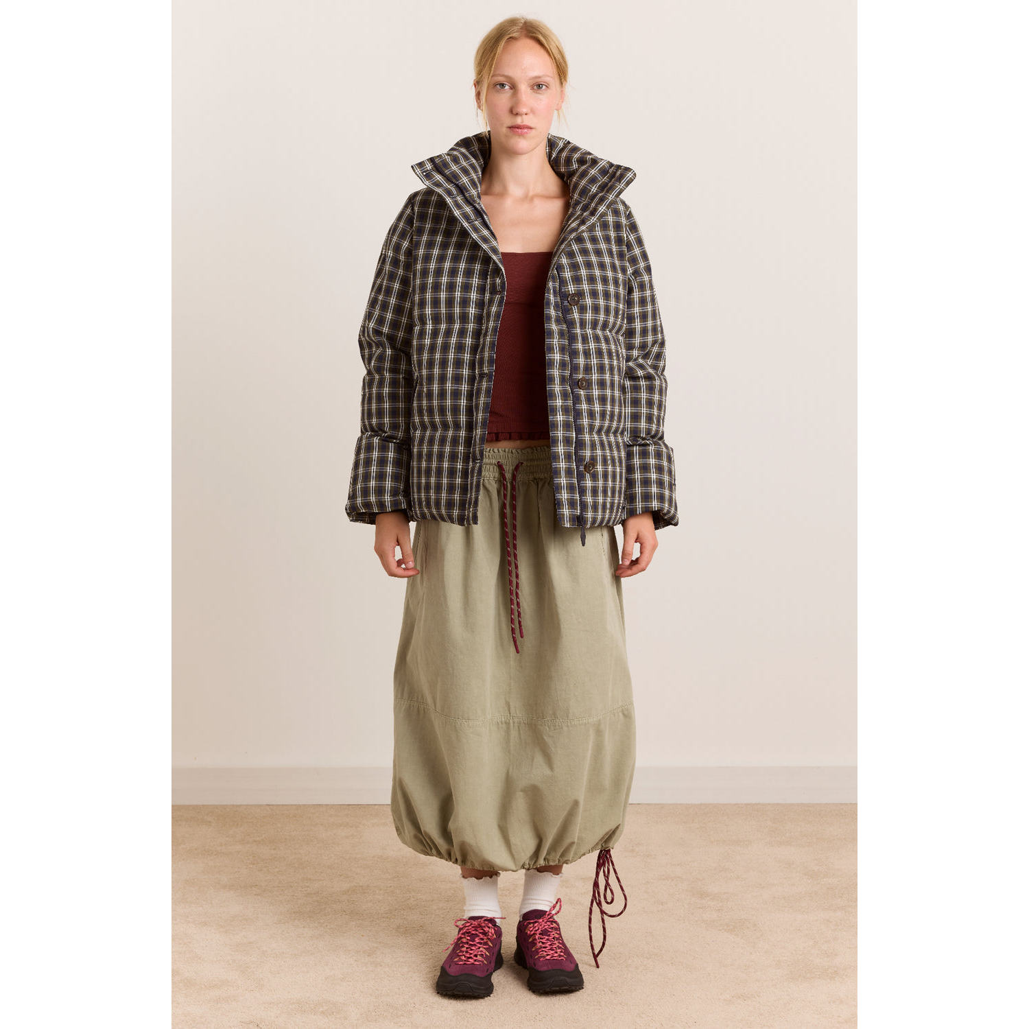 英国代购正品09.09 名品DM 女装新款 时尚抽绳工装长款半身裙
