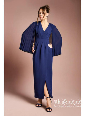 英国代购正品12.12 名品Boohoo 女装新款 设计开叉礼服款连衣裙