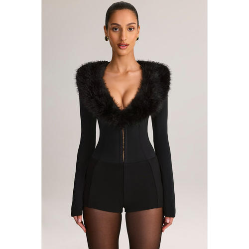 英国代购正品09.10 名品ohpolly 女装新款 毛绒边拉链紧身连衣裤