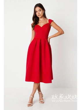 英国代购正品12.13 名品Boohoo 女装新款 设计中长款百搭连衣裙