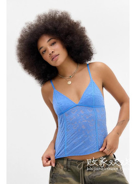 英国代购正品08.16 25夏女装 UO V领蕾丝紧身吊带