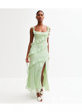 英国代购正品03.24 名品NL 女装新款 设计荷叶边长款连衣裙