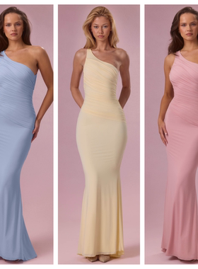 英国代购正品04.02 名品ohpolly 女装新款 单肩鱼尾裙摆连衣裙