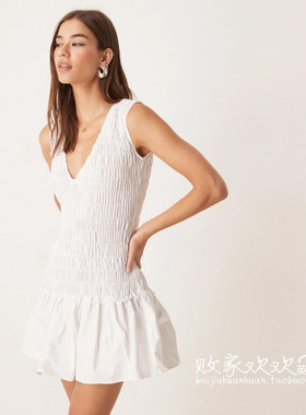 英国代购正品07.03 2025潮流导向 女装新款 荷叶边浅色迷人连衣裙