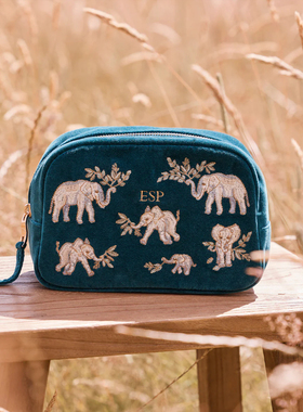 英国代购正品11.28 Elephant Herd Makeup Bag 刺绣大象 化妆包