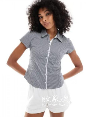 英国代购正品07.03 2025潮流导向 女装新款 翻领迷你格子短袖衬衫